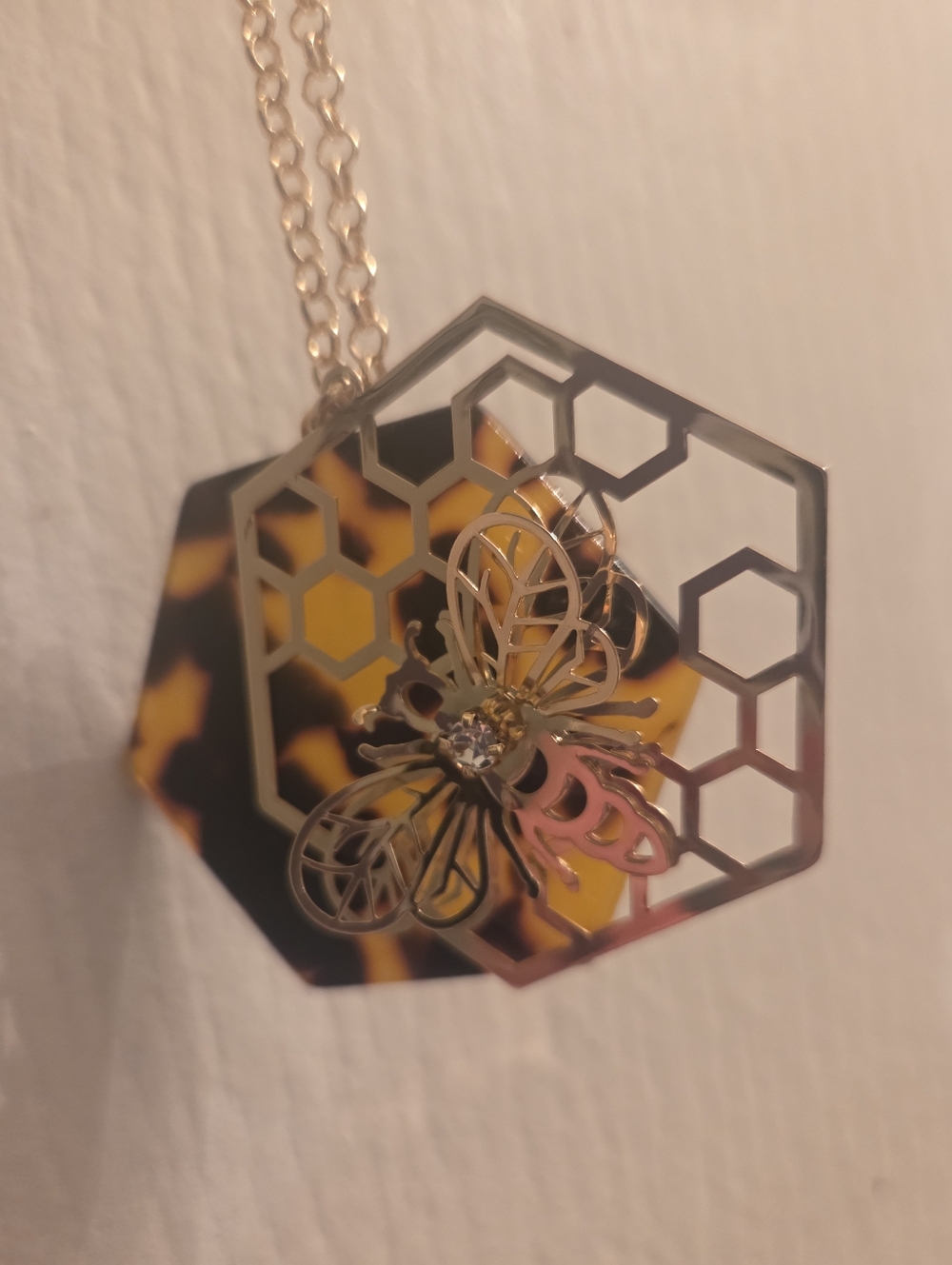 Lane Bryant Honeycomb Bee Pendant Necklace - Gold & Tortoiseshell